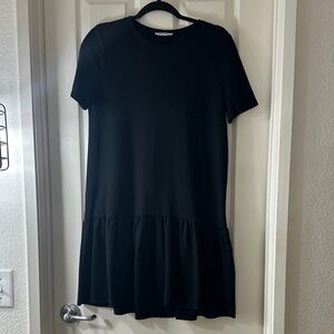 Zara Black Crewneck Short Sleeve Dress with Ruffle Hem